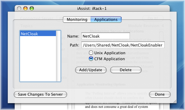 NetCloak application settings for NetCloak